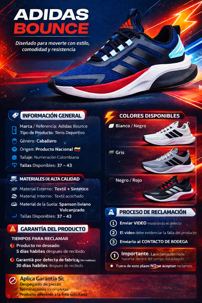 Tenis Adidas Bounce para Hombre – Deportivos, Ligeros y con Amortiguación para Running y Uso Diario
